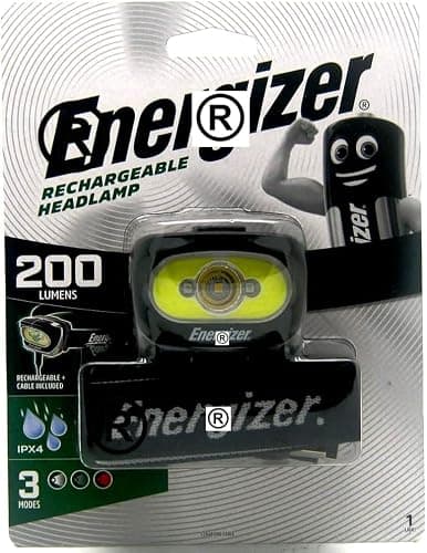 Professional-Elec Pro Energizer LED Head Torch Light | USB Rechargeable | True 200 Lumens, 3 Light Modes & Adjustable Headband | Ideal for Breakdowns, DIY, Camping, Sports etc