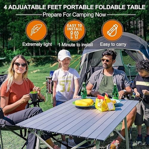 Portal Camping Tables That Fold up 90×53cm Picnic Table Folding Portable with Height Adjustable Legs Collapsible 3ft Aluminium Rollup Outdoor Lightweight Foldable for Beach Fishing Garden BBQ — view 3