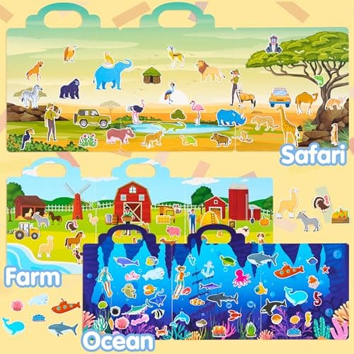 JOYIN 3 Sets Reusable Sticker Book for Kids, 122Pcs 3D Travel (Farm, Ocean, Safari) Stickers for Kids, Waterproof Sticker Books for Children Age 3+ — view 5