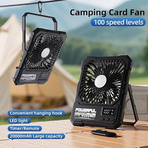 Vurlexat 20000mAh Portable Camping Desk Fan with Light, 72H Runtime(Khaki) — view 2