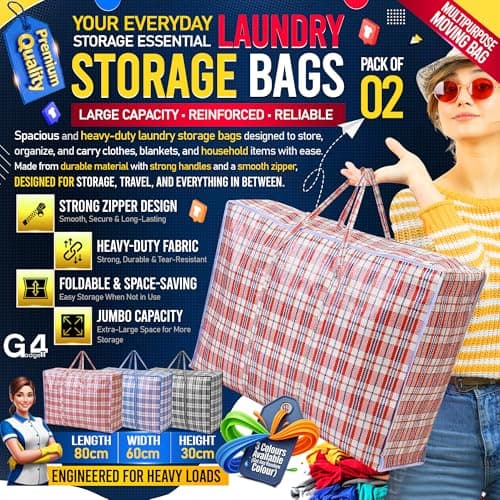 G4GADGET Laundry Bags with Zip 2 Pack (80x60x30cm) – Jumbo Reusable Laundry & Storage Bags for Clothes, Bedding, Travel, Moving House, Wardrobe Organisation — view 2
