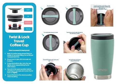 Smash Stainless Steel Twist & Lock Linear Travel Coffee Mug 350ml/ 12 fl oz Blue — view 4