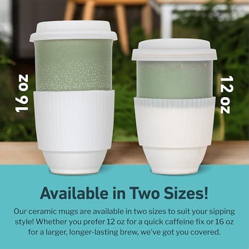 NOVA CERAMICS Travel Mug On The Go Coffee Tumbler Microwave & Dishwasher Safe Green Tumbler - Gifts for Women Men Him Her 475ml Sage — view 5
