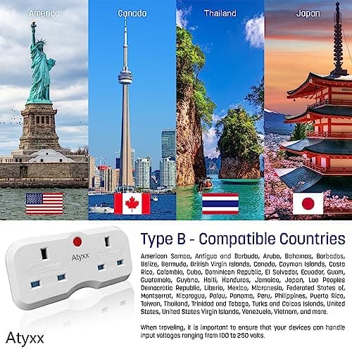 Atyxx America Plug Adaptor - Double Socket UK To US Travel Adapter, Power Indicator Light Easy To Remove Space Saver, UK To Thailand Plug Adapter, USA Plug Type B for Canada Mexico Dominican Republic — view 3