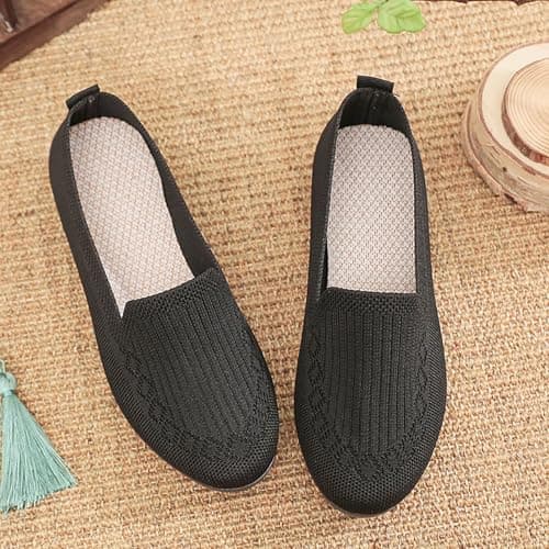 UK 8.5 Women's Knitted Flat Shoes Extra Wide Eee Fit Lightweight Comfortable Loafers Women Footwear Slip on Casual Breathable Mesh Walking Shoes Low-Top Round Toe Trainers A0_Black Clearance — view 3