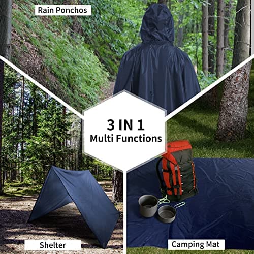 Opret Rain Poncho for Adults Navy, Raincoat 3-in-1 with Hood — view 5