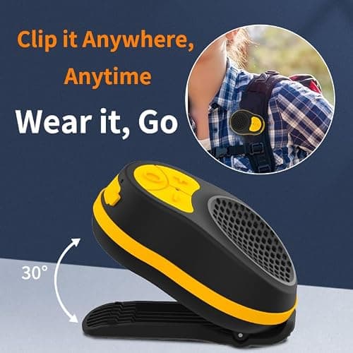 SOFAMIRI Wearable Bluetooth Speaker Clip On, Mini Portable Wireless Speaker with Mic, IPX5 Waterproof, All Day Playtime, Lightweight Small Speaker for Workout Running Sports Travel (Black+Orange) — view 2