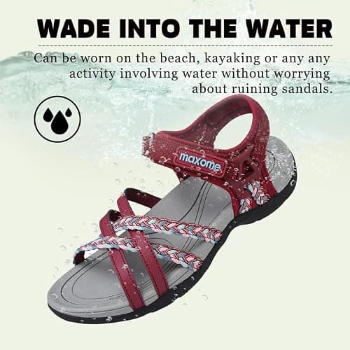 Maxome Hiking Sandals Women Summer Walking Sandals for Women Comfortable Sports Sandals Casual Hook Loop Strap Beach Sandals Red — view 3