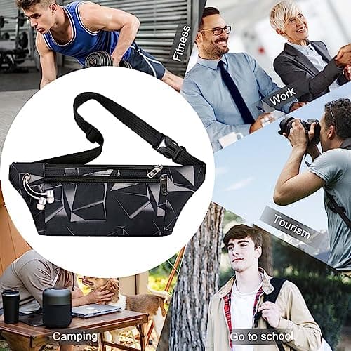 Large Waterproof Waist Bag Bumbags for Men Women Ladies Black Fanny Pack for Travel Festival Walking Sport Running Outdoor Gym Workout Exercise Black Hip Pouch Money Belt Bag with Adjustable Strap — view 6