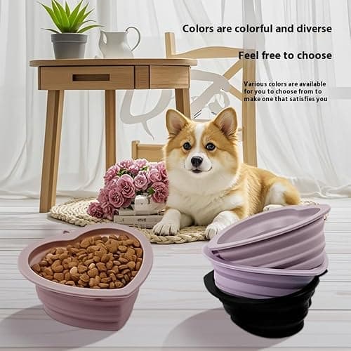 350ml Foldable Pet Water Bowl with Carabiner, Heart-Shaped Silicone Portable Water feeder Cup for Dog cats, Outdoor Dog watering feeding Dish, Small Puppy Travel playing disc- 2 Pack (purple) — view 5