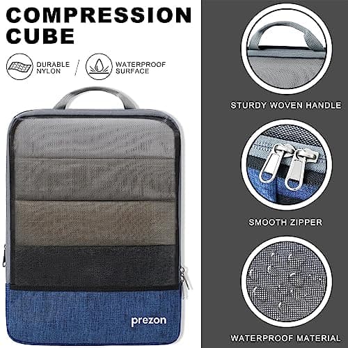 Prezon Compression Packing Cubes with Travel Shoes Bag and Laundry Bag, Luggage Organiser Set, Extensible Suitcase Organiser, Packing Organisers for Suitcases, Packing Cubes for Travel or Storage — view 3