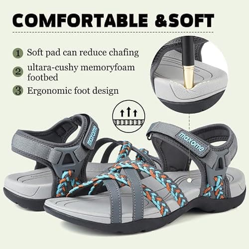 Maxome Hiking Sandals Women Summer Walking Sandals for Women Comfortable Sports Sandals Casual Hook Loop Strap Beach Sandals Grey — view 4