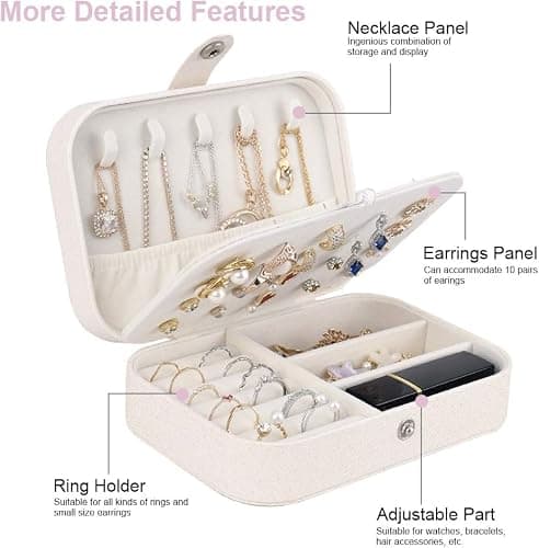 homchen Travel Jewellery Organiser Bag, Jewelry Storage Box Case for Bracelet, Earrings, Rings, Necklace (White) — view 2
