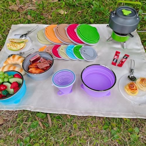 Cagelya Mess Kit for Camping Silicone Collapsible Bowl Collapsible Cup and Stainless Steel Spoon for Backpacking Outdoor Hiking Traveling and Picnic — view 2