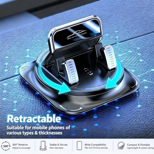 FOUDOL 360° Rotatable Car Dashboard Phone Mount, One Hand Release Auto Phone Holder, Non-Slip Gel Base Spring Clip Cell Phone Stand, Universal Compatible with iPhone Samsung All Smartphones(1pcs) — view 4