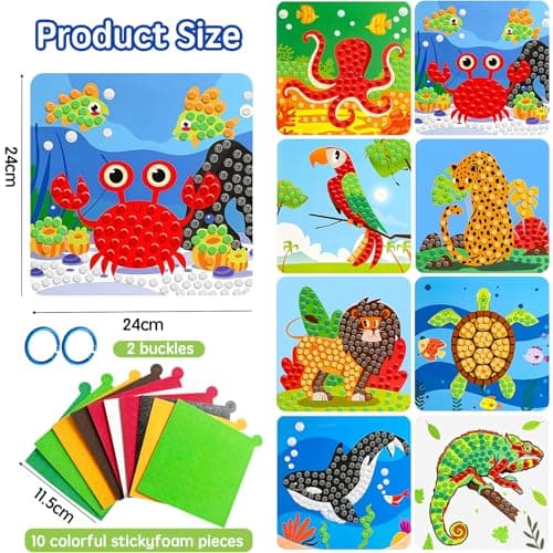 Dubydu Mosaic Sticker Art Kit for Kids Age 3+, 8 Pack Ocean & Animal Crafts, Foam Mosaic Kits for Children, Peel and Stick DIY Art Set, Travel Activity Toy for Toddlers Boys Girls — view 2