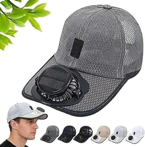 Solar Rechargeable Baseball Cap Built in USB 3 Speed Fan Solar Powered Breathable Lightweight Headwear for Outdoor Hiking Camping Travel Summer Use (Light Gray)