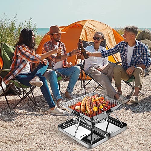 KAHEIGN Stainless Steel Fire Pit, Foldable BBQ Grill Rack Portable Campfire Pit Liftable Wood Burning Charcoal Grill for Camping Picnic Patio Backyard Garden - with Iron Box & Carrying Bag — view 6