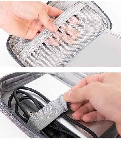 Small Electronic Accessories Organizer, Handhled Acopton Universal Compact Travel Digital Accessories Storage Bag for Portable Charger, Cables, Earphone, Cord, SD Card, Phone (Sky Blue) — view 3
