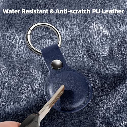 LETREEN Airtag Case, 4 Pack PU Leather Airtag Holder with Key Ring — view 3