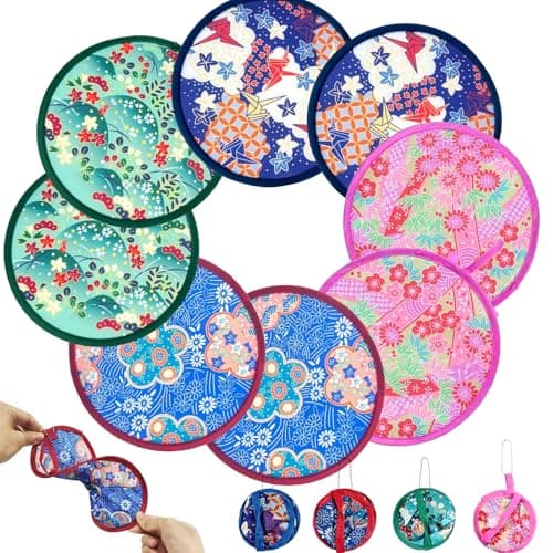 Scettar 8 Pack Japanese Folding Hand Fan, Hand Held Fans Folding