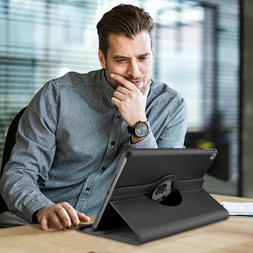 Case For iPad Air 1st Generation 9.7 inch 2013, Premium PU Leather Flip Shockproof 360 Rotating Smart Stand Protective Folio Cover - Black — view 6