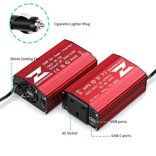 300W Car Power Inverter 12V DC to 240V AC Voltage Converter, with 2 USB ports and 1 UK plug, Charge Your Laptop, iPad, iPhone, Tablet, Consoles & More - Durable and Powerful — view 3