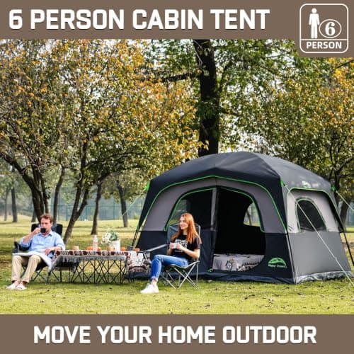 Happy Travel Tent 6 Person Blackout Camping Tent, Portable Easy Setup Cabin Tents with Dark Space Design, Light Blocking Tent with Top Rainfly for Outdoor Camping, Water-Resistant,10'L x 9'W x 79" H — view 6