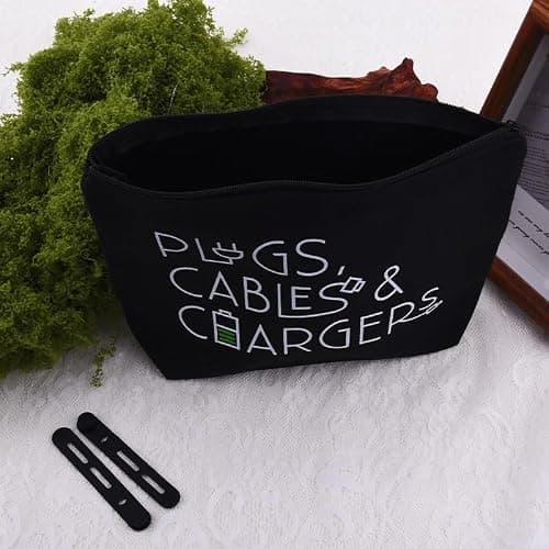 Plugs Cables Chargers Storage Bag for Women Men Tech Gifts for Best Friend Silicone Cable Ties Wire Wrap Organiser for USB Cables Cord Keepers for Charging Accessories Pouch for Travel Home Camping — view 2