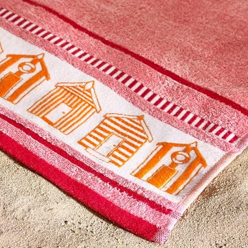 Catherine Lansfield Beach Huts90x180cm Cotton Extra Large Beach Towel Coral — view 2