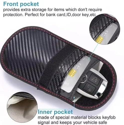 KAV Faraday Box with 2 Faraday Pouches - RFID Signal Blocking Car Key Fob Protector, Anti-Theft Keyless Entry Case for Keys, Phones & Cards, Durable Carbon Fiber Design with PU Leather & Wood — view 5