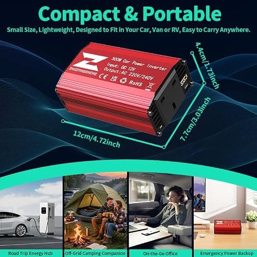 300W Car Power Inverter 12V DC to 240V AC Voltage Converter, with 2 USB ports and 1 UK plug, Charge Your Laptop, iPad, iPhone, Tablet, Consoles & More - Durable and Powerful — view 2