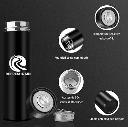 Smart Thermal Flask Digital Temperature Display Ideal for Hot Drinks & Boiled Water 500ml Stainless Steel Baby Bottle Perfect for Cold Coffee Tea Milk on the Go (Black) — view 6