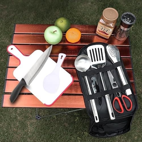 BRAVECOW Portable Cookware Utensils 9Pcs Outdoor Camping Cookware Set Barbecue Stainless Steel Picnic Tableware Simple Kitchen with Organizer Bag Travel Camping Cooking Accessories — view 2
