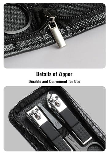 Men's Manicure Set of 6, High-Carbon Steel, Nail Clippers, Round-tip Vibrissa Scissors, Nail File, Earpick, Black Travel Case — view 4
