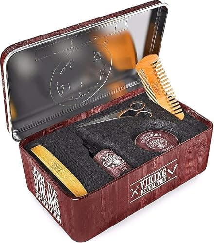 Viking Revolution - Beard Grooming Kit for Men - Ultimate Beard Kit with 100% Boar Beard Brush, Beard Comb, Beard Balm, Beard Oil & More - Gifts for Men - Valentines Gifts for Him - Sandalwood — view 2