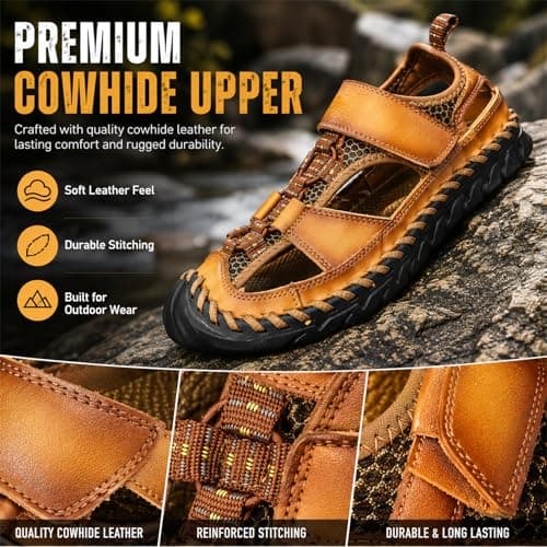 Metaju Men's Closed Toe Outdoor Sandals, Leather Lightweight Hiking Sandals, Breathable Non-Slip Rubber Sole Walking Shoes for Trekking Camping Beach Travel Summer Casual Sports (Black,9.5) — view 6