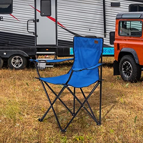 Rainberg Folding Camping Chairs, Comfortable Heavy Duty Structure, Extra Wide Garden Chair with Hard Armrest Foldable Fishing Chair Outdoor Fold up, Cup Holder with Carry Bag (Pack of 1, Blue) — view 2