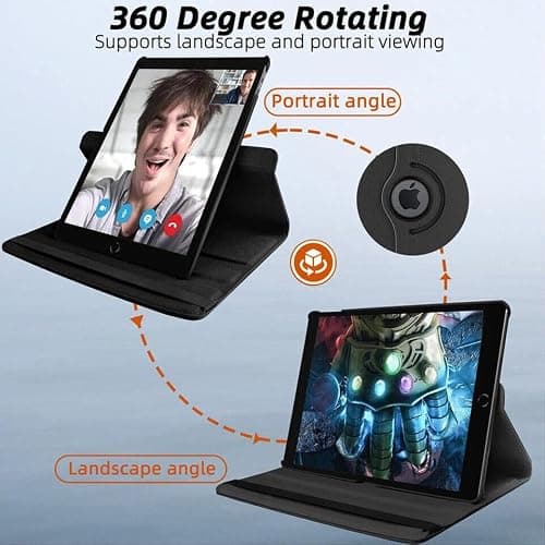 Case For iPad Air 1st Generation 9.7 inch 2013, Premium PU Leather Flip Shockproof 360 Rotating Smart Stand Protective Folio Cover - Black — view 4