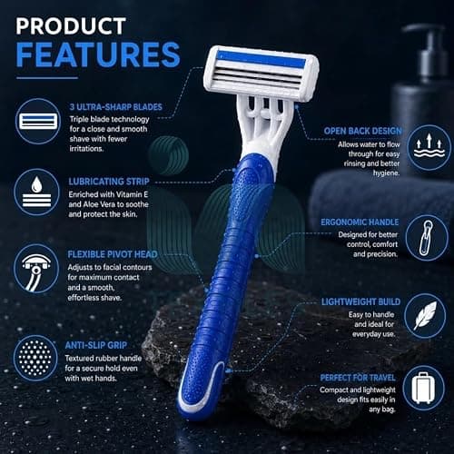 Max 3 Pack Disposable Shaving Razors Plastic Shavers for Men Travel Grooming Personal Care Lightweight Portable Razors 2898 — view 2