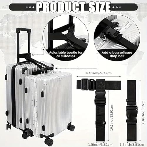 Luggage Straps,2 pcs Luggage Connector Straps Add a Bag Suitcase Strap Belt Adjustable for Travel Adjustable Baggage Attachment Accessories for Connecting Luggage Together Black T-type Normal — view 5