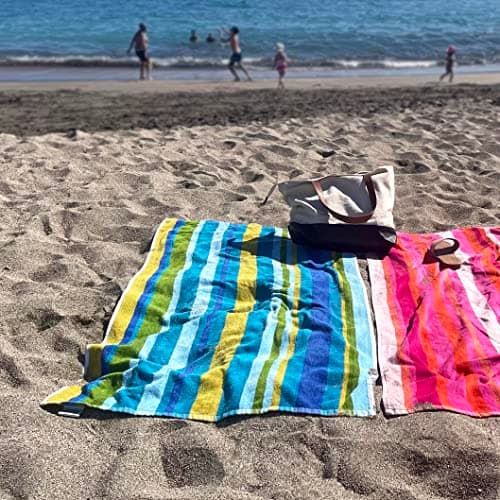 Allure Velour Striped Beach Towel - 100% Cotton, 70 x 150cm Supersoft, Lightweight & Absorbent Towels (Blue) — view 4