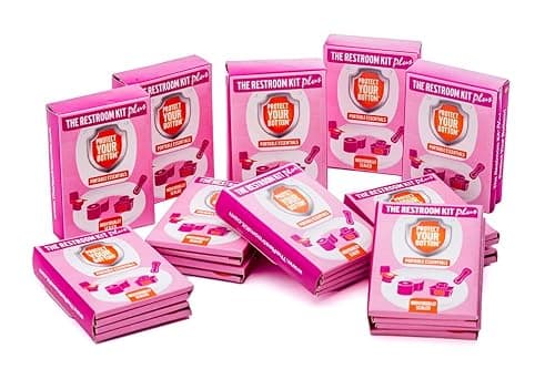 The Restroom Kit Plus: All-in-One Hygiene Travel Kit for Women, 12-Pack with Panty Liner, Patented Seat Cover, 3-Ply Toilet Paper, and Wipes