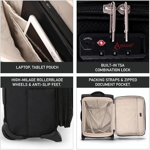 Aerolite Expandable 55x40x20cm to 55x40x23cm Ryanair Priority Max Super Lightweight Carry On Hand Cabin Luggage Suitcase 55x40x20 55x40x23 with 2 Wheels, Approved for Jet2 British Airways & Many More — view 2