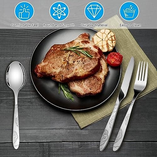 Vicloon 5 Pcs Cutlery Set with Portable Pouch Case, Stainless Steel Flatware Set with Bottle Opener, Travel Cutlery Set with Spoon, Knife, Fork, for Camping Picnic Office School Lunch, Black — view 4