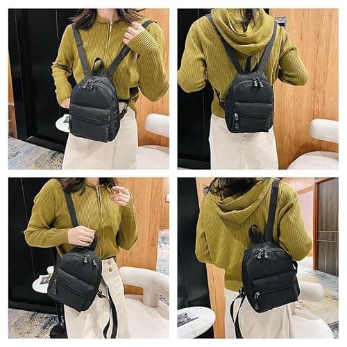 CYZTD Small Backpack for Women & Girls, Casual Shoulder Bag with Front Pocket for Travel, Black Rucksack, Lightweight Nylon Mini Backpack Daypack with Adjustable Strap, Shopping, Daily Use — view 6