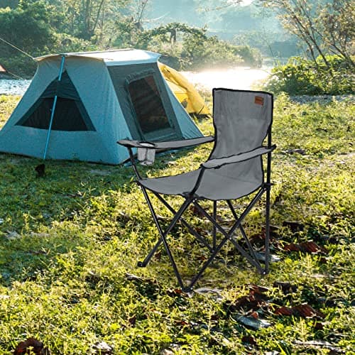 Rainberg Folding Camping Chairs, Comfortable Heavy Duty Structure, Extra Wide Garden Chair with Hard Armrest, Foldable Fishing Chair Outdoor Fold up, Cup Holder with Carry Bag. (Pack of 2, Grey) — view 2