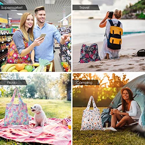 Chuboir 10pcs Large Foldable Shopping Tote Bags, Reusable Eco Grocery Tote Bags Foldable in a Pouch, Washable Grocery Shopping Bags for Daily Shopping Travel Storage — view 2
