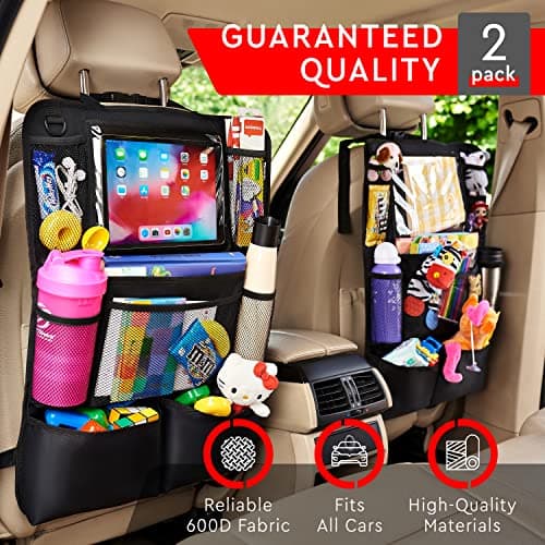 Helteko Backseat Car Organizer, Kick Mats Back Seat Protector with Touch Screen Tablet Holder, Back Seat Organizer for Kids, Travel Accessories with 9 Storage Pockets 2 Pack, Black — view 2