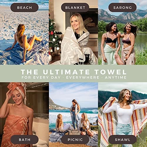FESHKA Sand Proof Turkish Beach Towel – Oversized, Quick Dry & Lightweight Travel Towel - 100% Organic Cotton Beach Blanket - Perfect for Bath, Pool & Picnic | Cat Eye (Light Green) — view 3